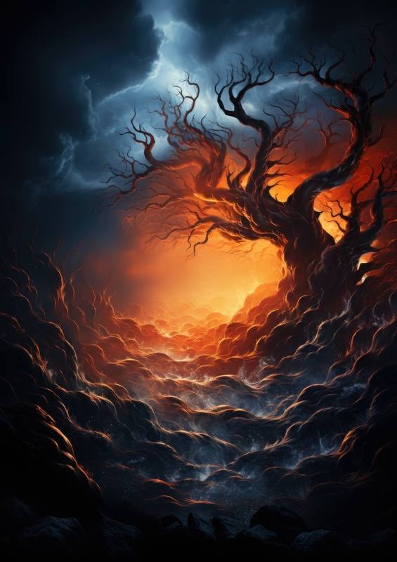 Abstract Storm single tree | Canvas