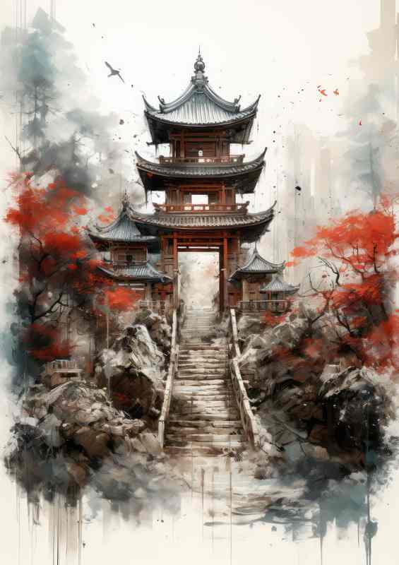Graceful Gateways Japans temple Torii in Watercolor Whispers | Canvas