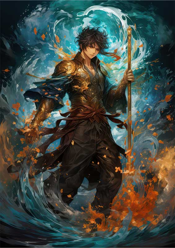 Anime character in the water holding a sword | Poster