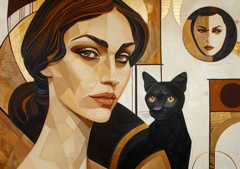 Attractive woman with a black cat | Canvas