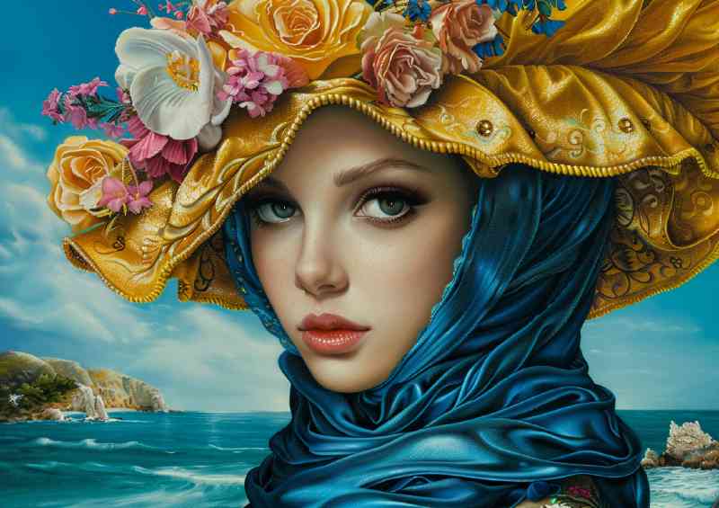 Elegant woman with large eyes and floppy hat | Canvas