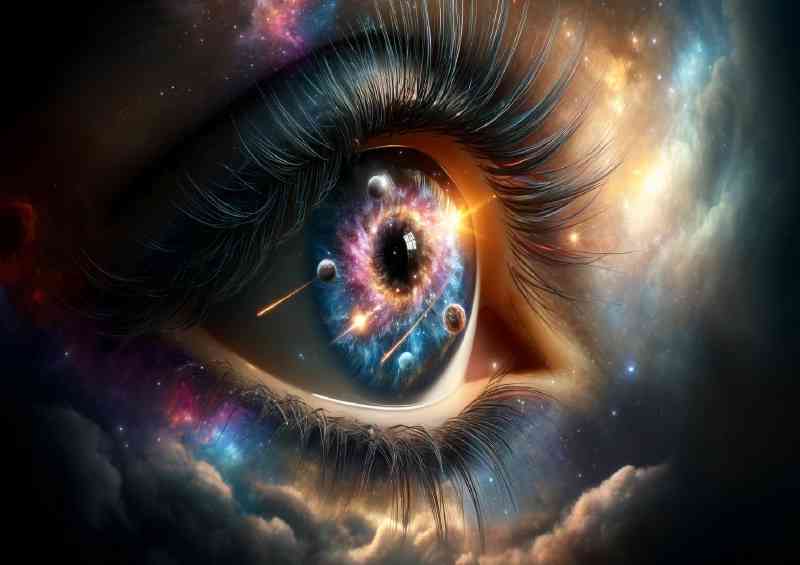 Eye reflecting a nebulous galaxy with stars and planets | Canvas