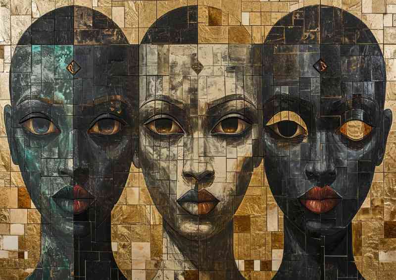 the painted three ladys heads | Metal Poster