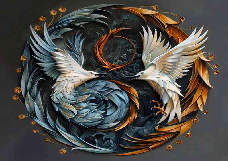 Blue and white yin yang symbol with one flying bird | Di-Bond