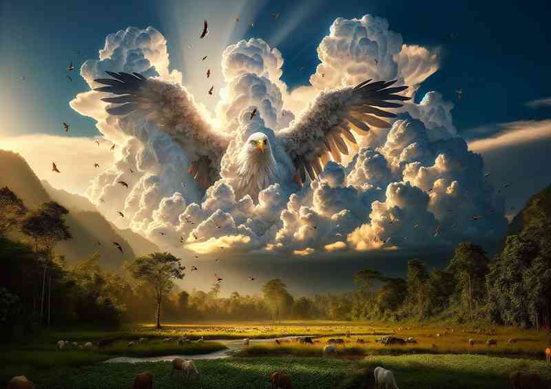 Breathtaking thick white clouds Eagle in the sky | Metal Poster