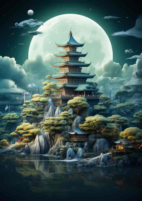Moonlit Castle Oasis Poster