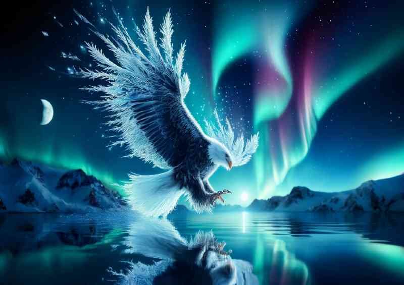 Majestic Eagle feathers crystallized with frost soaring above an icy | Metal Poster