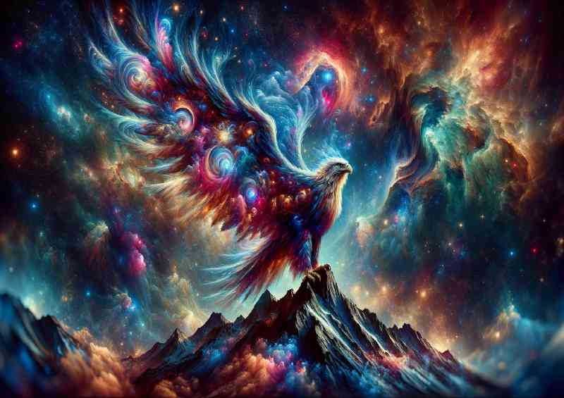 Majestic Eagle its feathers composed of swirling galaxies and stars | Metal Poster