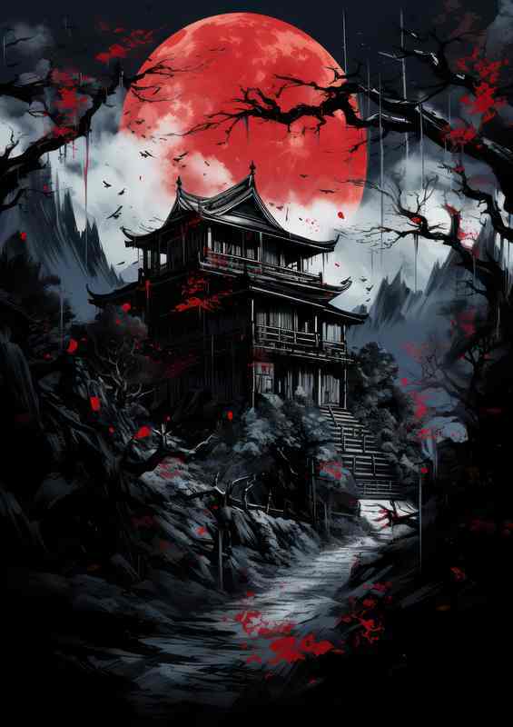 Moonlit Cascading Castle | Metal Poster