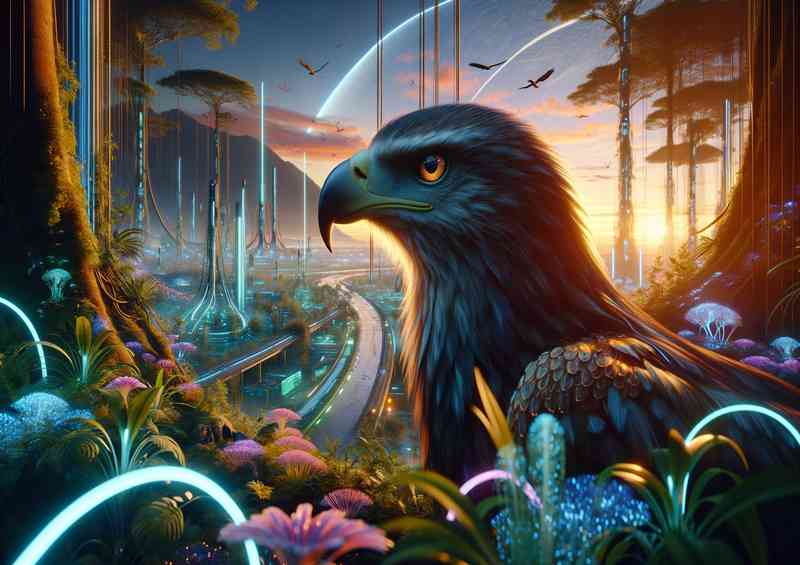 Majestic Eagle set in a futuristic landscape | Canvas