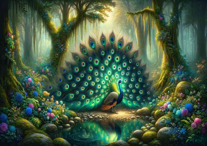 Majestic Peacock in an enchanted forest | Poster