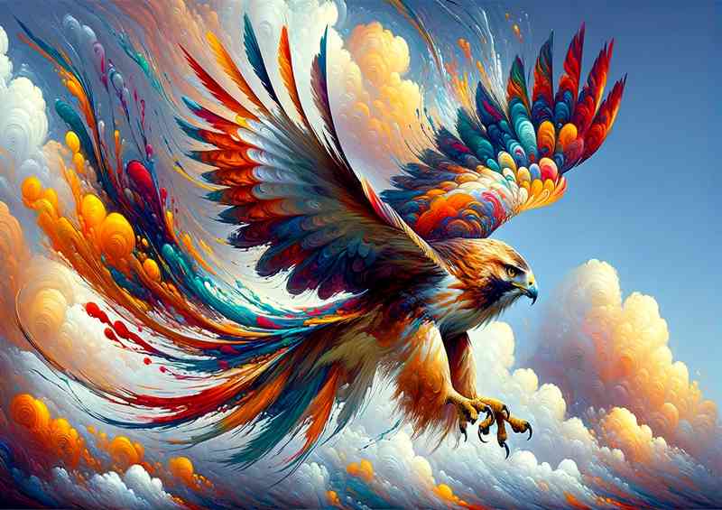 Majestic hawk in flight its feathers a riot of colours | Di-Bond