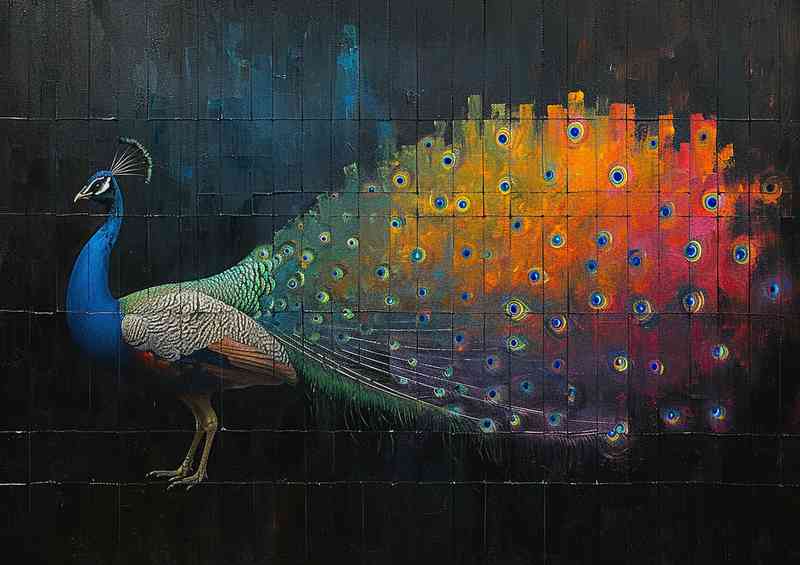 Painted peacock street art on a wall | Canvas