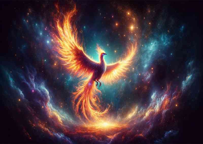 Phoenix rising from stardust flames and cosmic light | Canvas