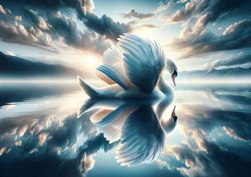 Swan its feathers a serene blend of cloud and water elements | Canvas