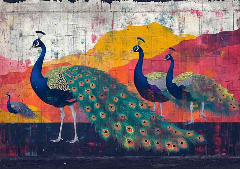 The painting has peacocks on a wall | Canvas