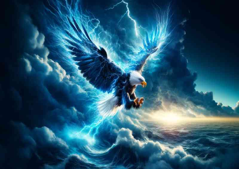 Thunderous Eagle feathers electric blue and white energy | Di-Bond