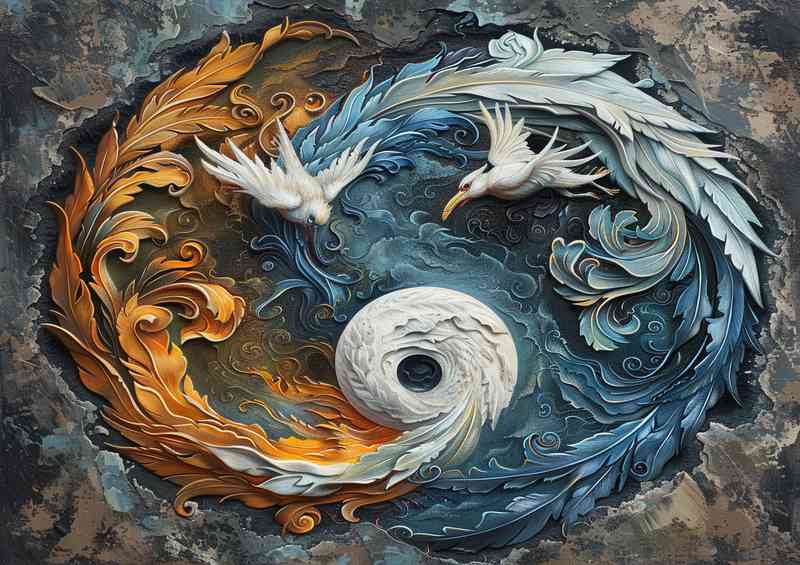 Yin Yang birds Flying | Metal Poster