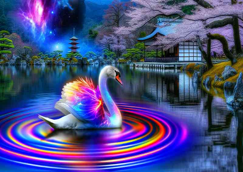 swan its feathers a spectrum of radiant light | Poster