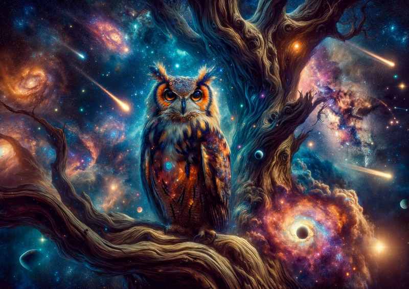 wise owl its feathers a nebulous deep space | Poster
