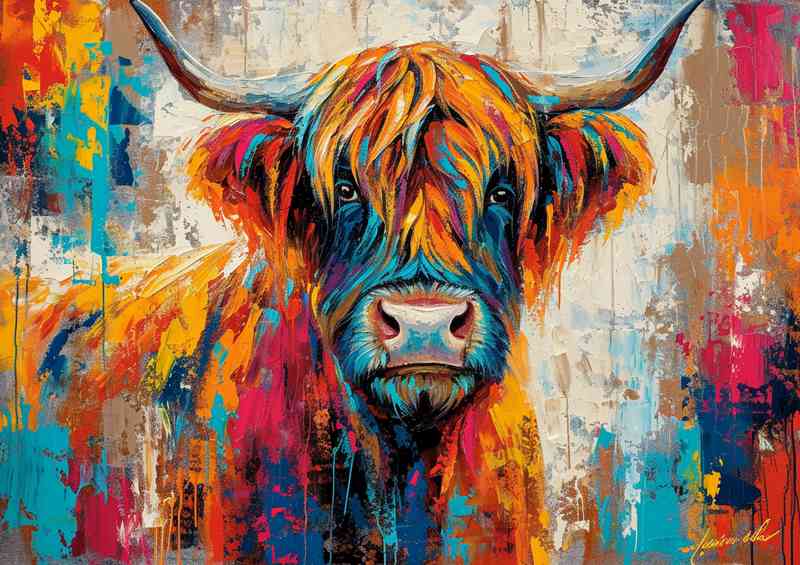 A Colourful highland cow painted style | Di-Bond