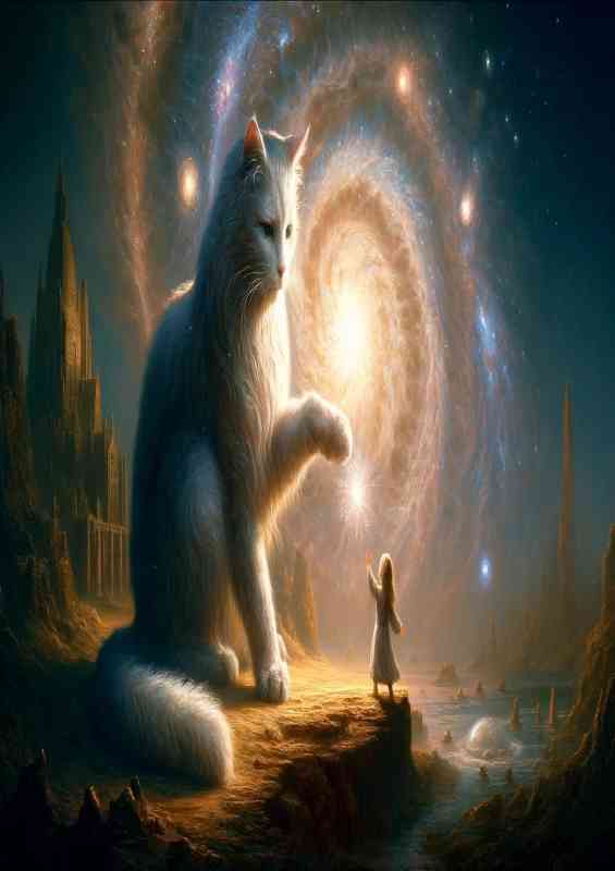 A majestic cat and a small girl reaching out to touch | Canvas