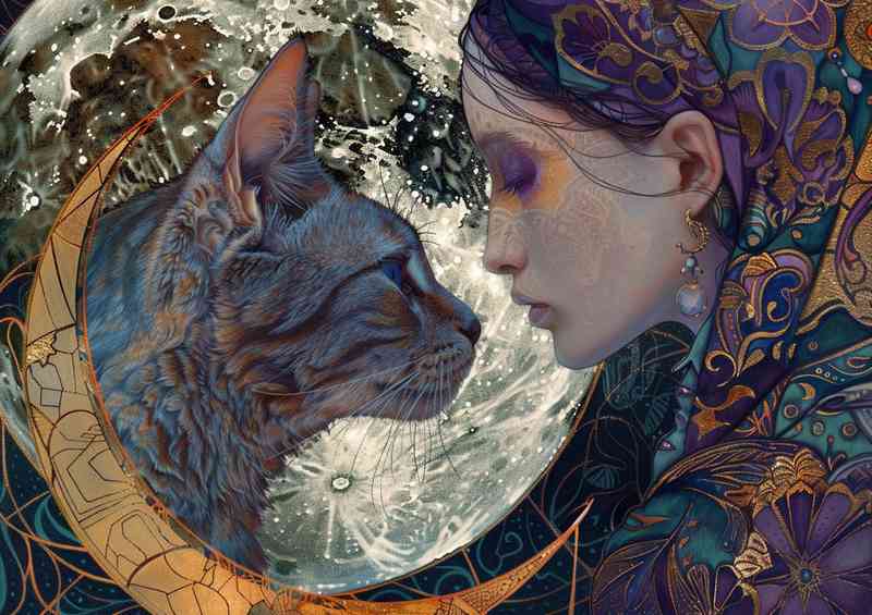 Beautiful cat and lady | Metal Poster