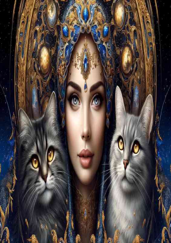 Captivating woman with deep soul with cats | Metal Poster