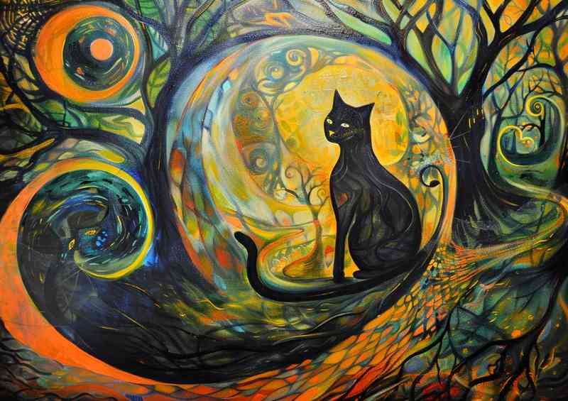 Cat in a forest painting | Di-Bond