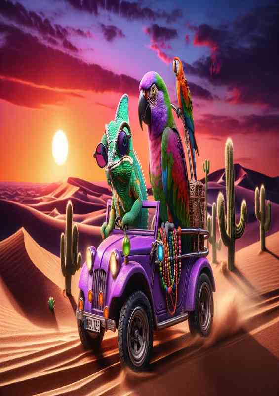 Chameleon and a parrot, both sporting tiny sunglasses | Metal Poster