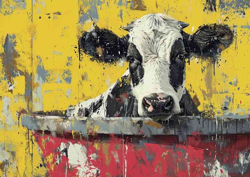 Cow in a tub street art style | Canvas