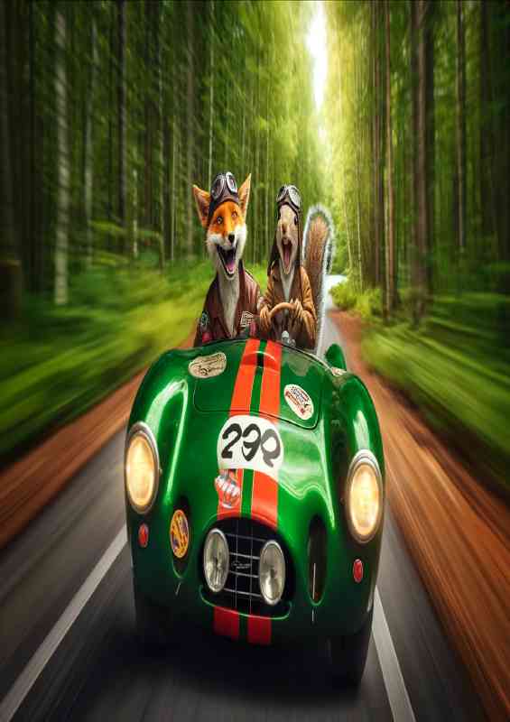 Fox and a Squirrel both wearing leather pilot caps | Metal Poster