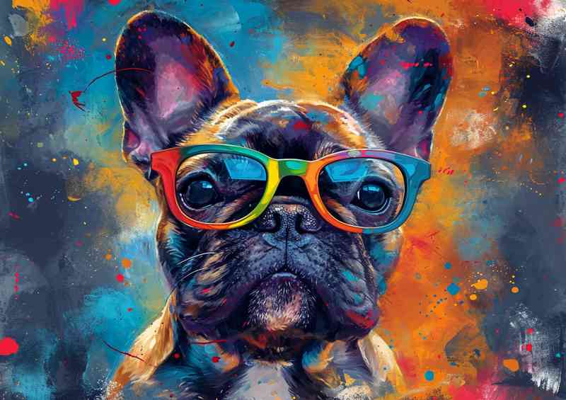 French buldog with his colourful glasses on | Canvas