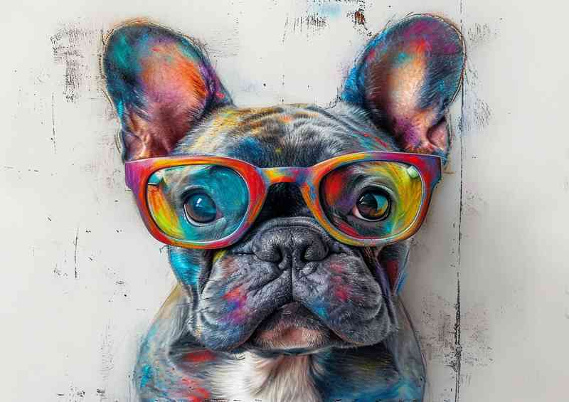 French bulldog wearing colorful glasses | Metal Poster
