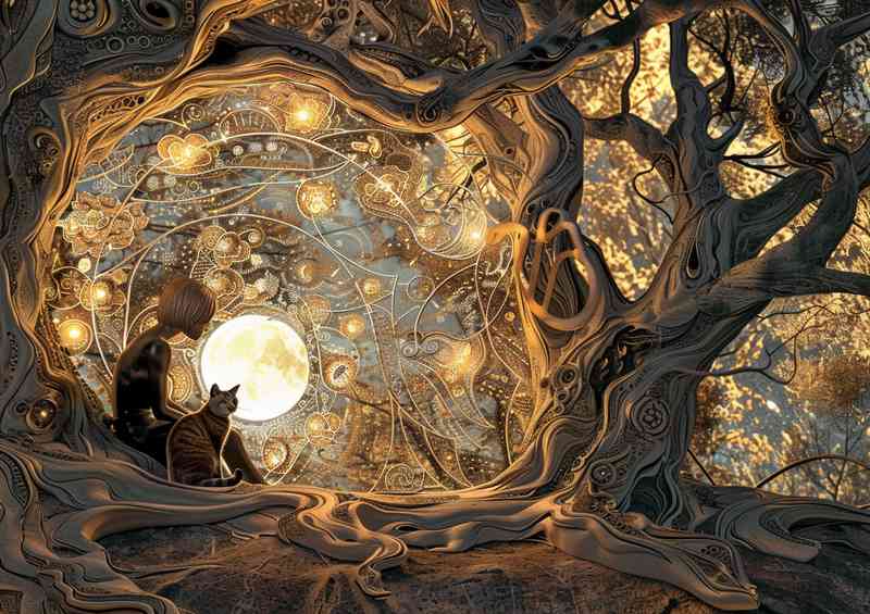 Girl and Cat in the forest | Canvas