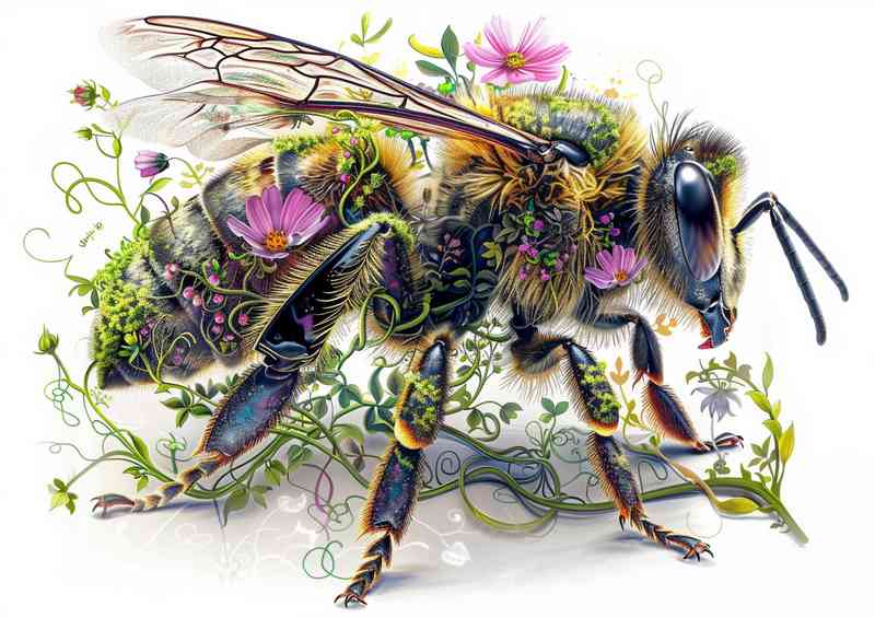 A beautiful honey bee made of moss vines and flowers | Poster