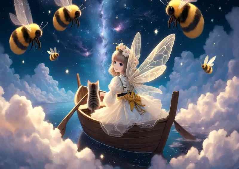 Young girl with delicate wings dressed in a boat | Metal Poster