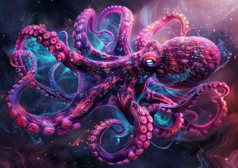 A Pink Octopus with bright tentacles in the ocean | Di-Bond