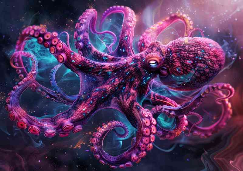 A Pink Octopus with bright tentacles in the ocean | Poster