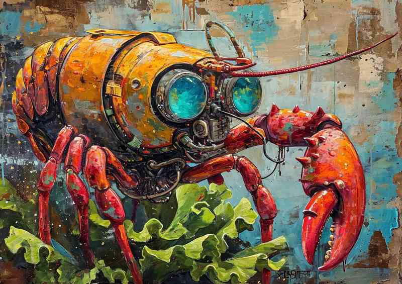 Lobster and lettuce art style | Metal Poster