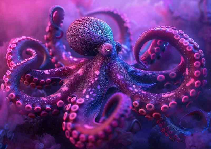 Octopus in pink on the ocean floor | Metal Poster
