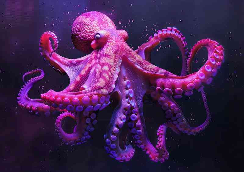 Pink Octopus in the darkness in the style of colorful | Poster