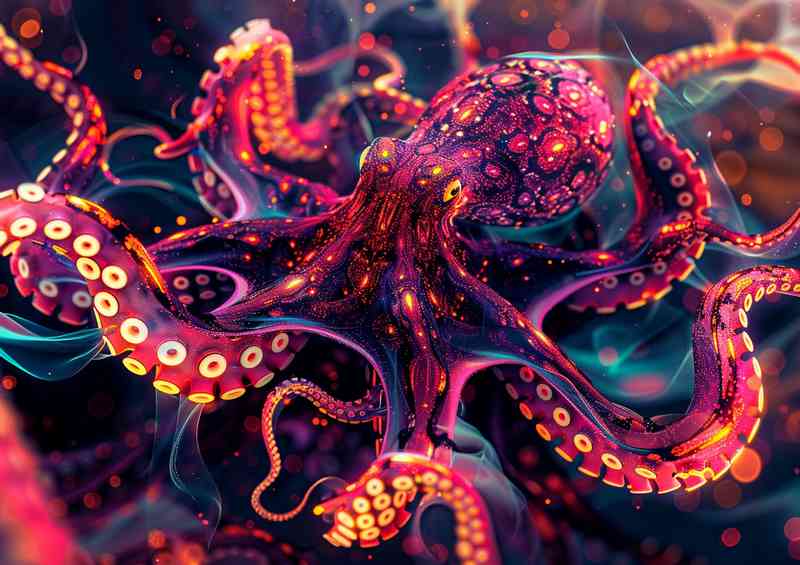 Pink Octopus with burning tentacles | Metal Poster