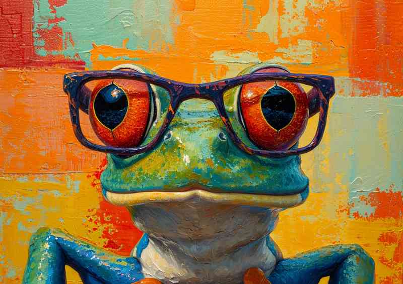 Crazy small frog wearing glasses | Metal Poster