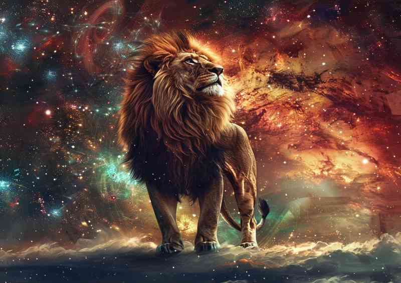 A Lone Lion Starring in space | Poster