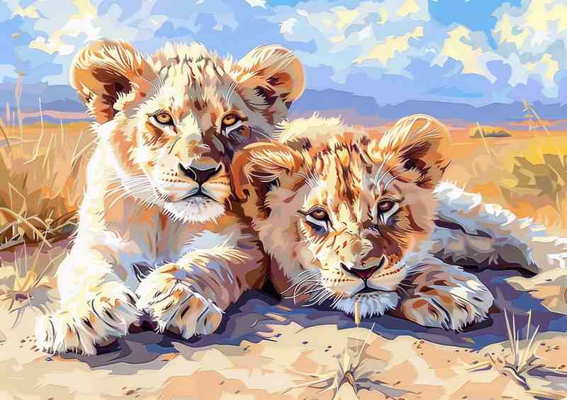 A Pair of Lion Cubs in the desert sun | Di-Bond