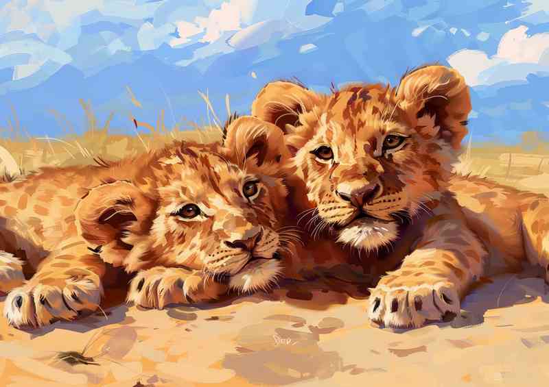 A Pair of Lion cubs during the day | Metal Poster