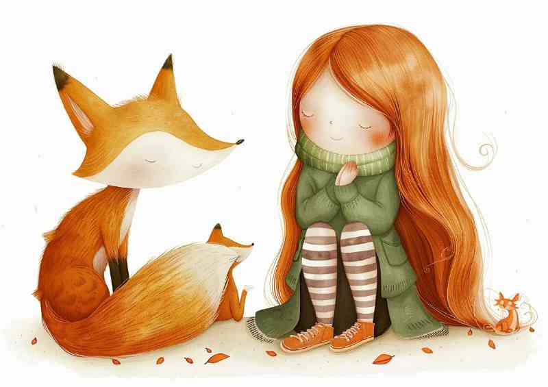 A girl with long red hair and the fox | Canvas