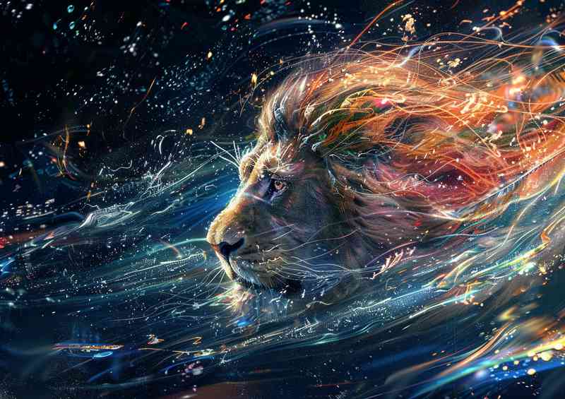 A lion with hair and flashing light | Poster