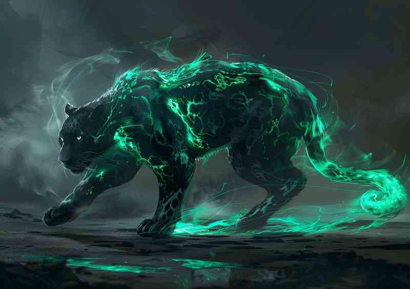 A panther with green light on its back | Metal Poster